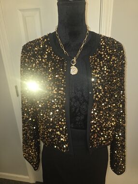 SHEIN Black and Gold Sequin Blazer